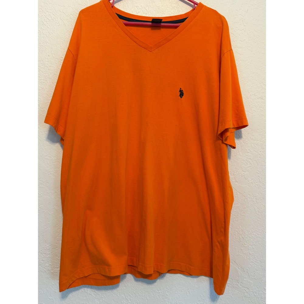 US Polo Assn Mens Orange V-Neck T-Shirt XXL Cotton Short Sleeve Logo 11390304